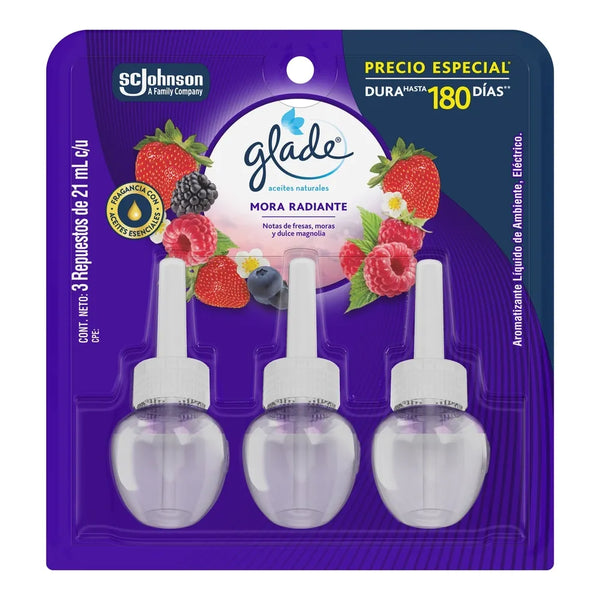 Aromatizante Glade Aceites Naturales Repuestos Mora Radiante 3 Pack - 63 Ml