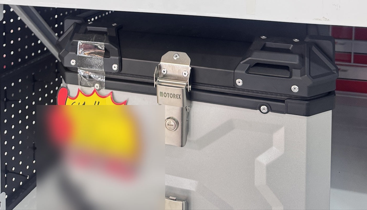 🏍️ Baúl de Moto MOTOREX Aluminio 55S · Plateado Extra Grande con Cerradura