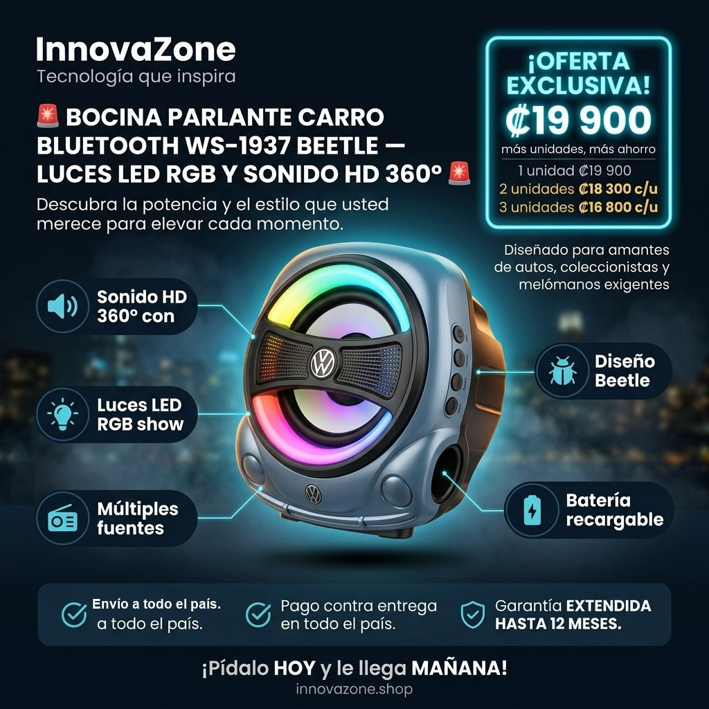 Bocina Parlante Carro Bluetooth WS-1937 Beetle con Luces LED - oferta