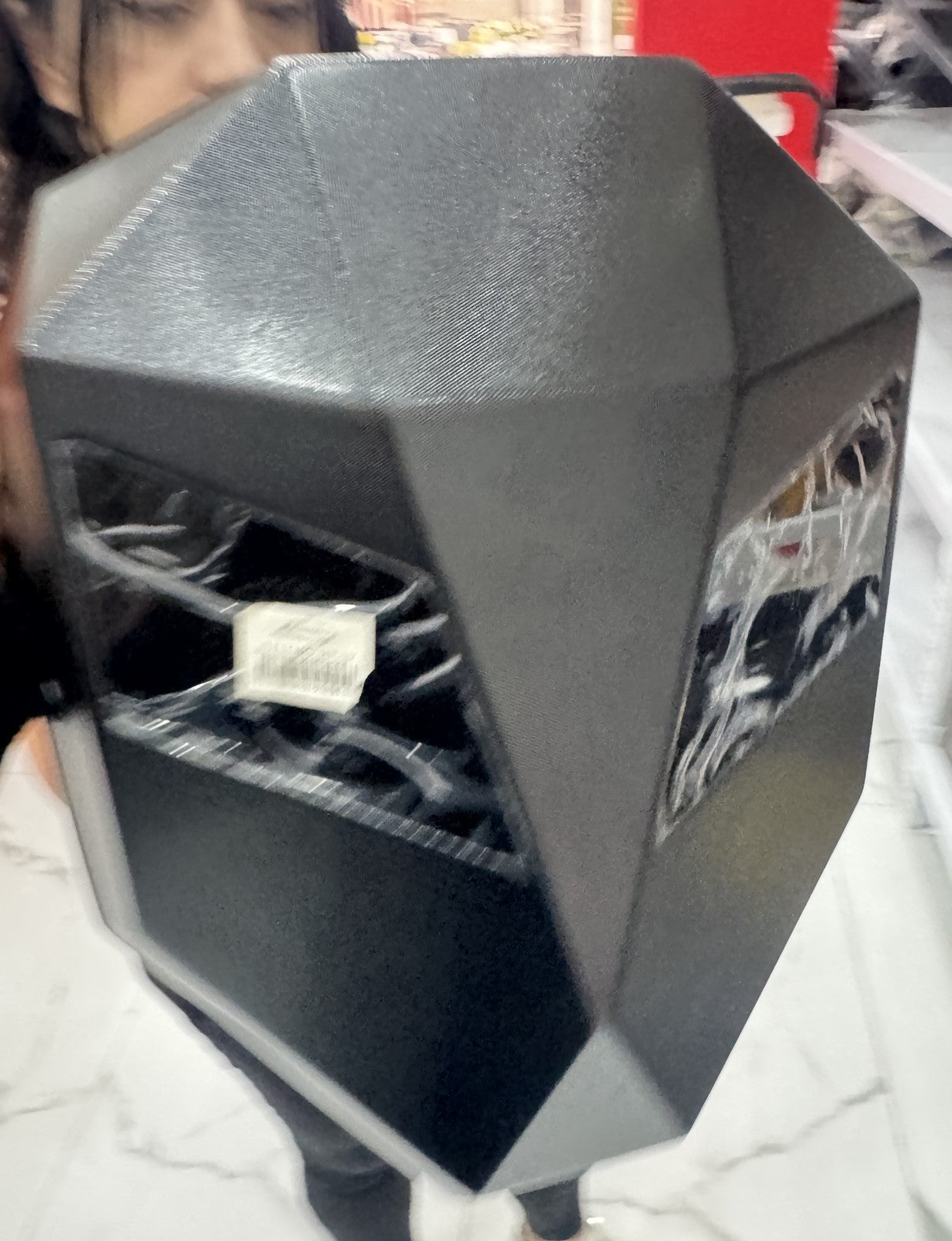 🏍️ Baúl de Moto Deportivo Angular Negro · Diseño Facetado con Ventanas Laterales