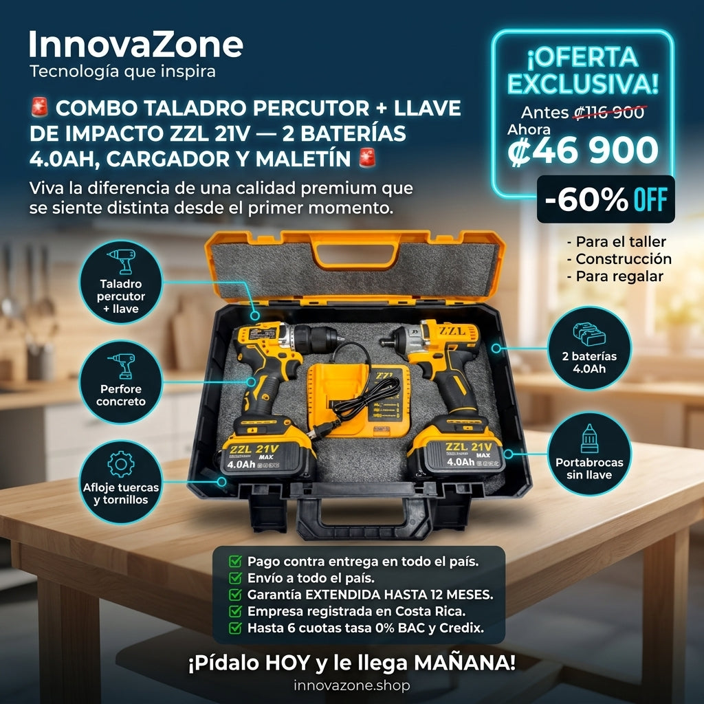 Combo Taladro Percutor + Llave de Impacto ZZL 21V - oferta