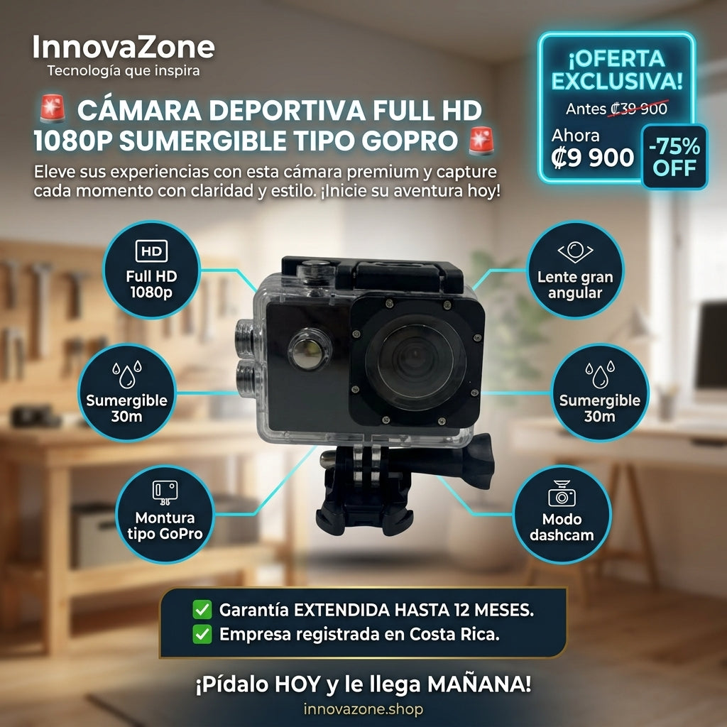 Cámara Deportiva Full HD 1080p Sumergible tipo GoPro - oferta ₡9.900
