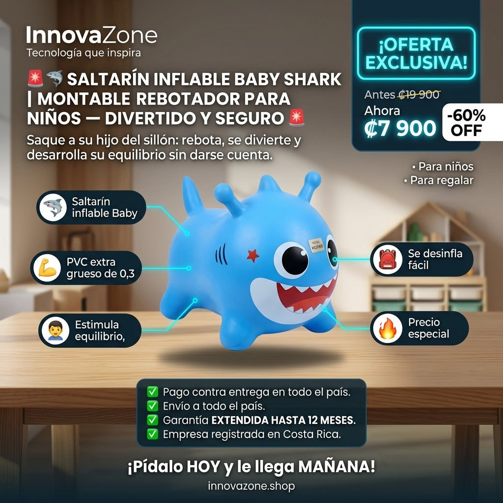 🦈 Saltarín Inflable Baby Shark | Montable Rebotador para Niños - oferta