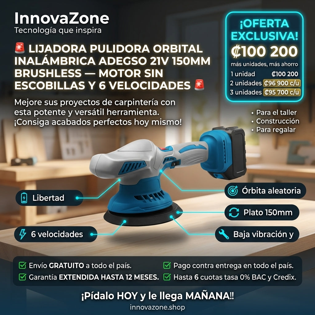Lijadora Pulidora Orbital Inalambrica ADEGSO 21V 150mm Brushless - oferta
