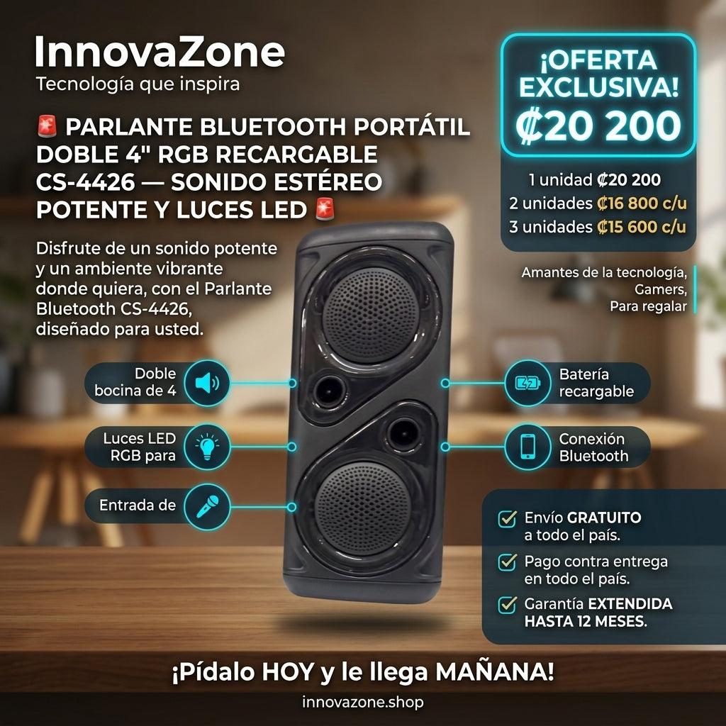 Parlante Bluetooth Portátil Doble 4'' RGB Recargable CS-4426 - oferta