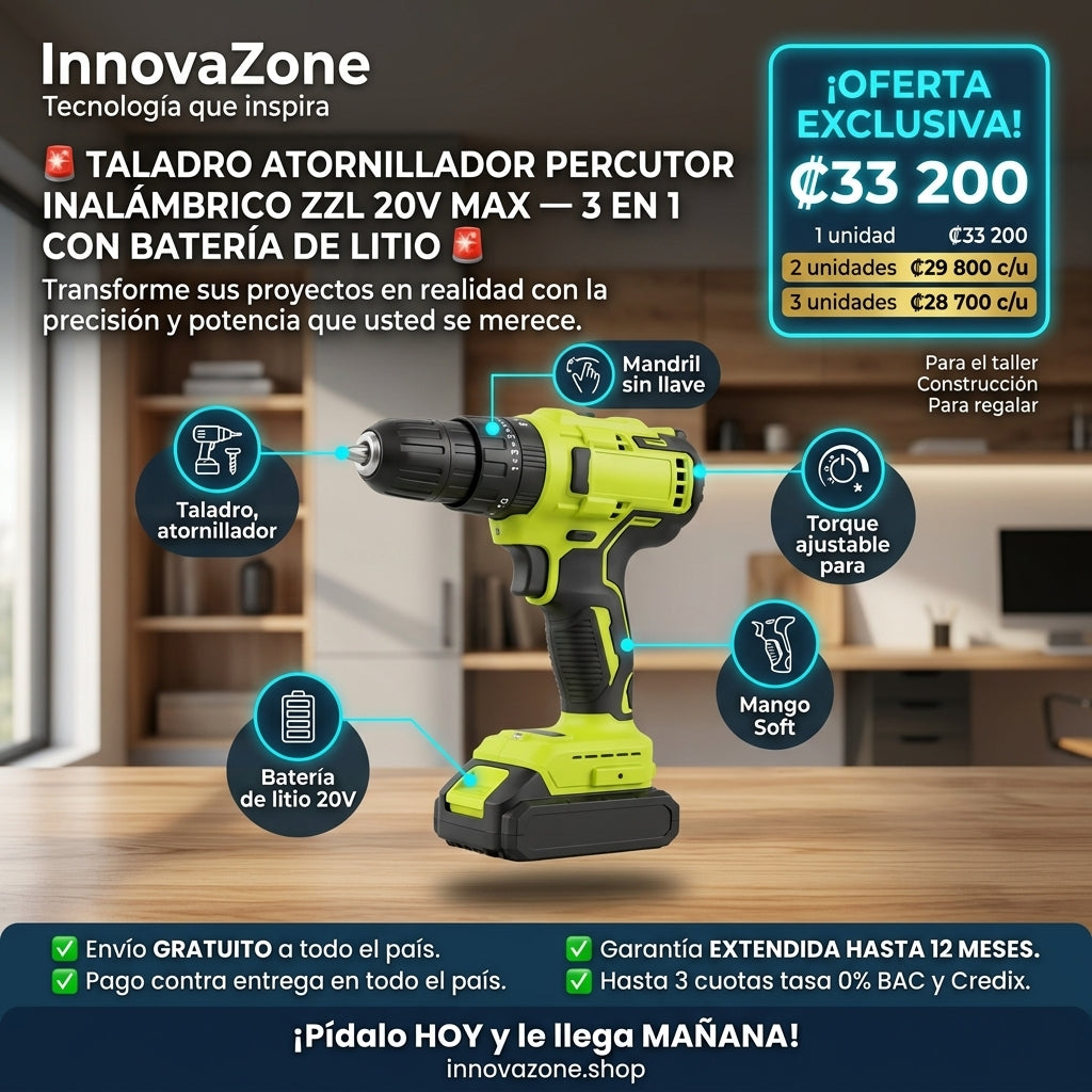 Taladro Atornillador Percutor Inalámbrico ZZL 20V Max - oferta