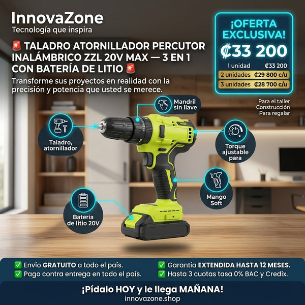Taladro Atornillador Percutor Inalámbrico ZZL 20V Max - oferta