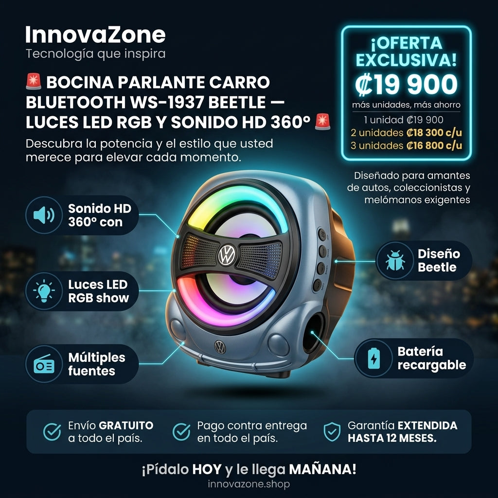 Bocina Parlante Carro Bluetooth WS-1937 Beetle con Luces LED - oferta