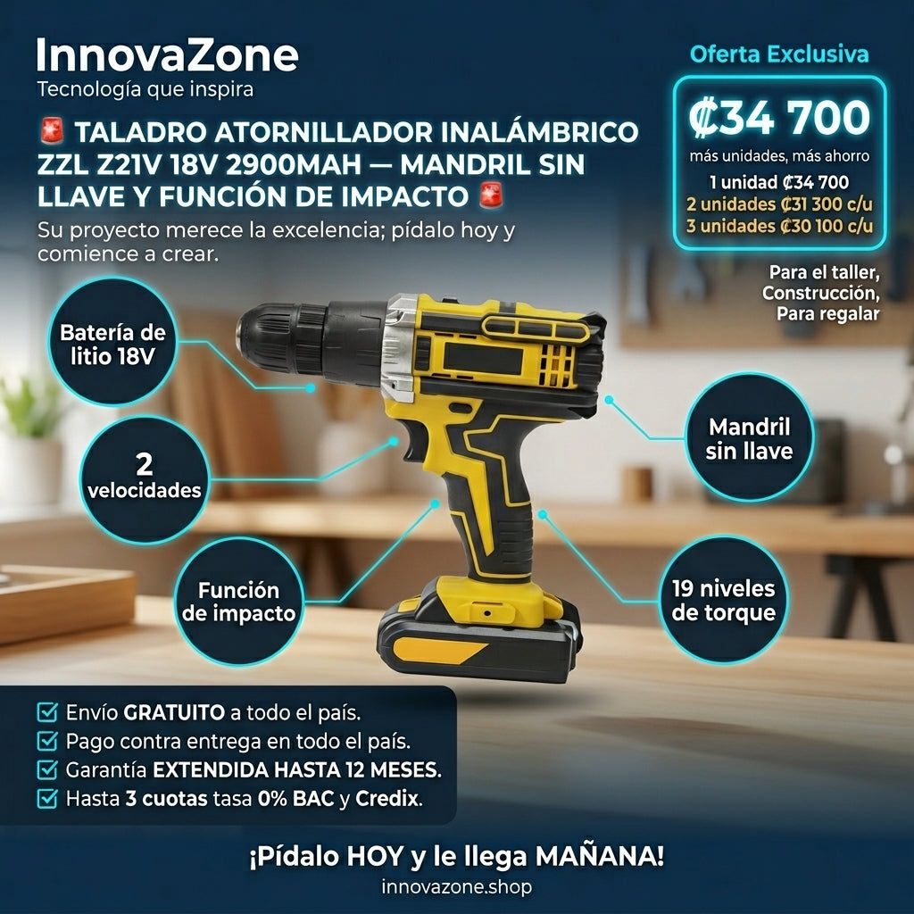 Taladro Atornillador Inalámbrico ZZL Z21V 18V 2900mAh - oferta