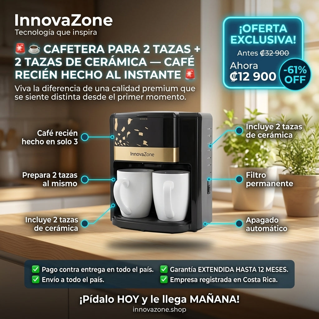 ☕ Cafetera para 2 Tazas + 2 Tazas de Cerámica — Café Recién Hecho al Instante - oferta