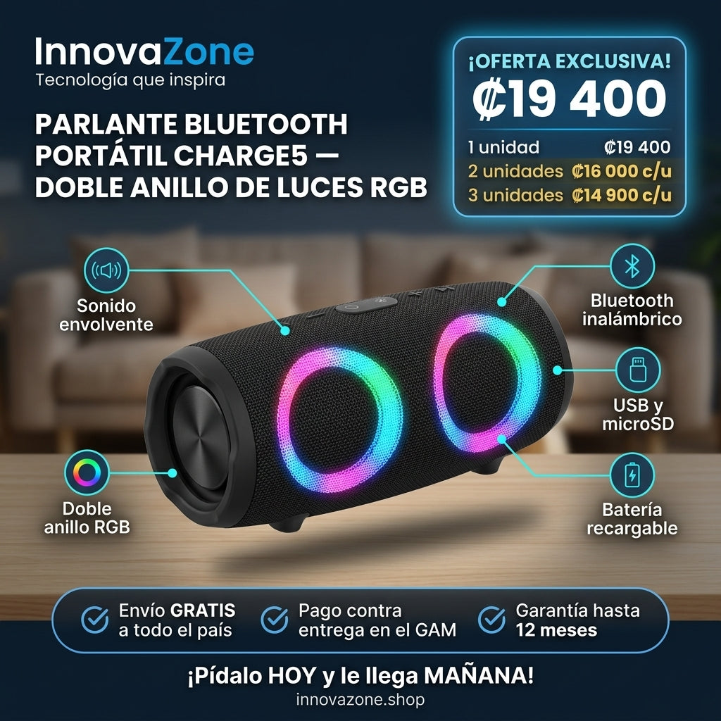 Parlante CHARGE5 doble anillo RGB - oferta