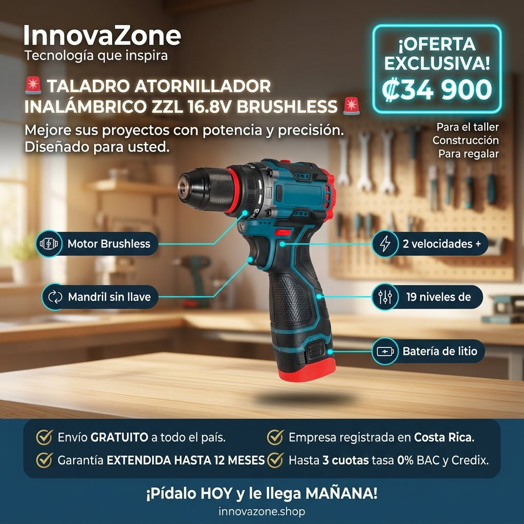 Taladro Atornillador Inalámbrico ZZL 16.8V Brushless - oferta ₡34.900