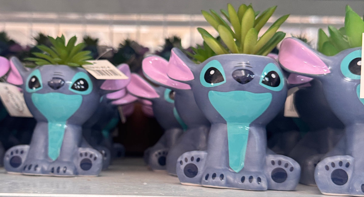 💙 Maceta de Cerámica Stitch Sentado con Suculenta Artificial Morado y Turquesa · Stitch KC-4 - foto real 1