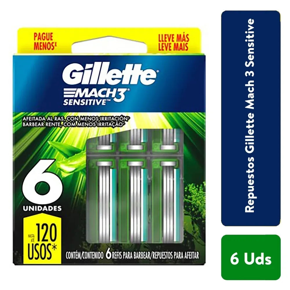 Repuestos Gillette Mach 3 Sensitive - 6 Uds