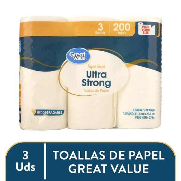 Toalla De Papel Great Value Ultra Strong - 3 Rollos