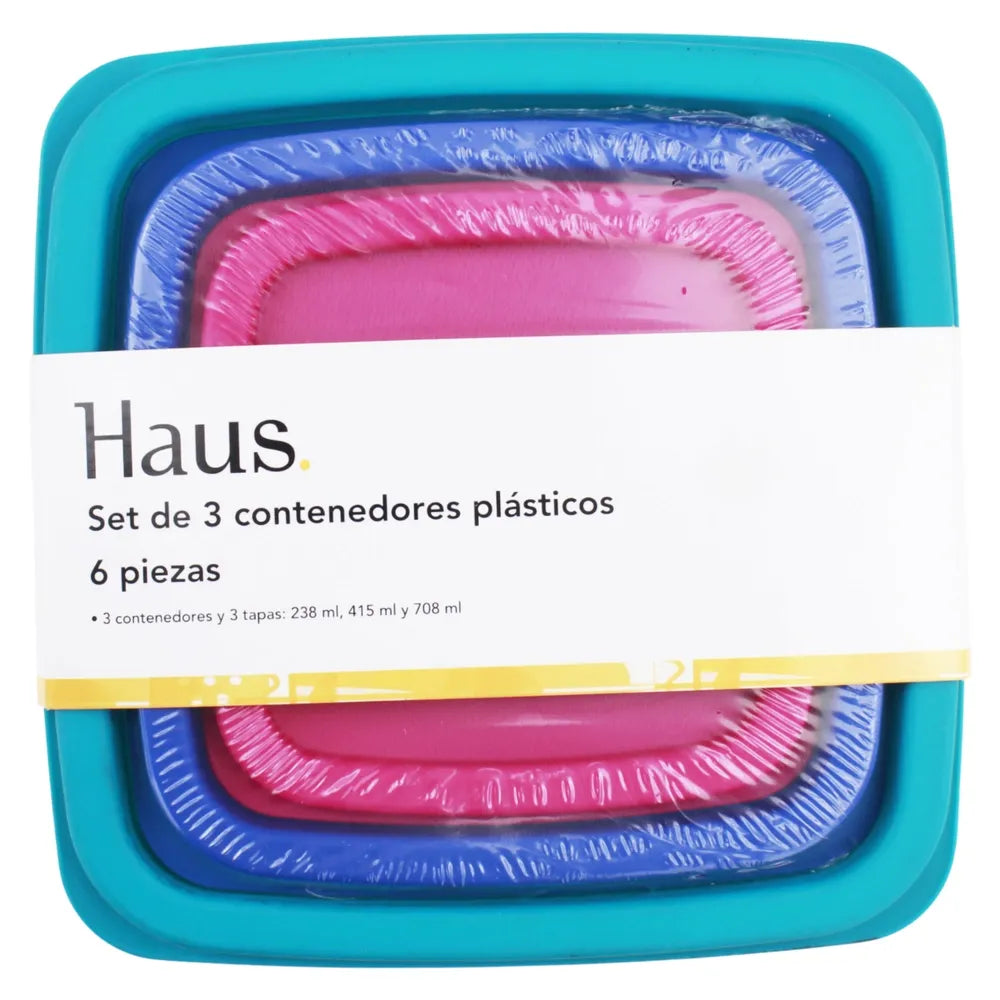 Herméticos Y Refractarios Haus Set De 3 Contened Plasti 238 415 Y 708ml