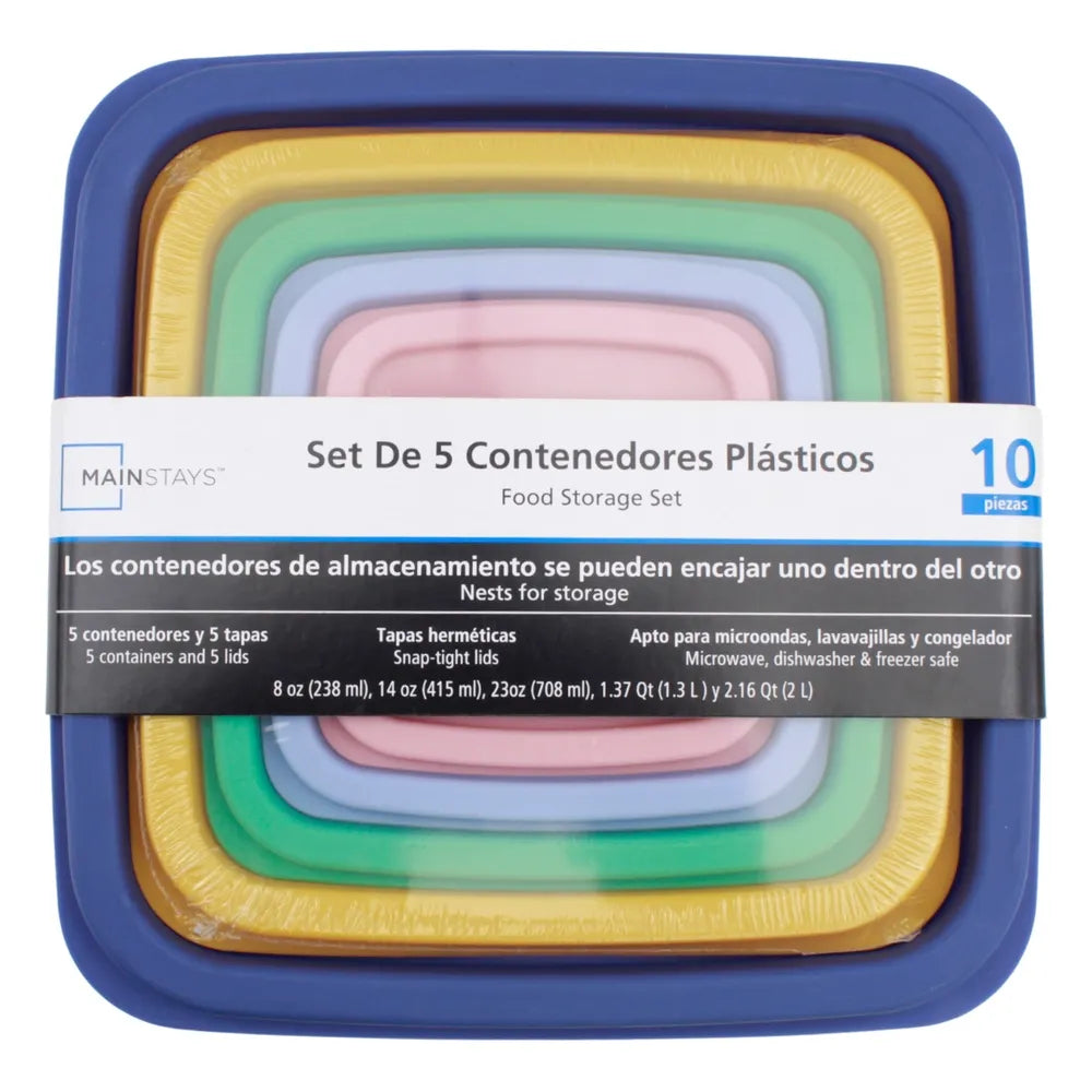 Herméticos Y Refractarios Mainstays Set De 5 Contenedores Plasticos Dif Ml