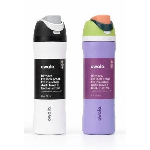 Botella Térmica Owala FreeSip 710 ml en blanco y morado