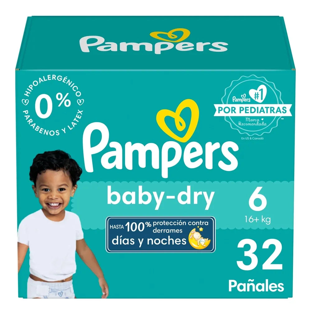 Pañales Pampers Baby-dry Talla 6 Protección Contra Derrames - 32 Uds