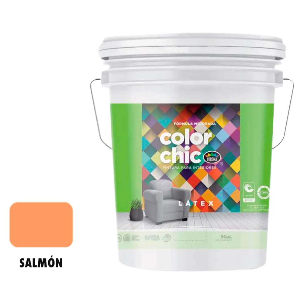 Pintura Latex Color Chic, Fórmula Mejorada Color Salmon En Cubeta - 5 Galónes