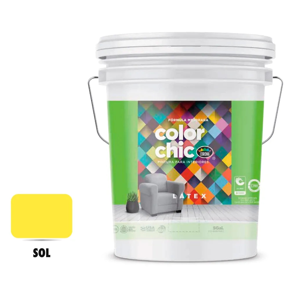 Pintura Latex Color Chic, Fórmula Mejorada Color Sol En Cubeta - 5 Galónes