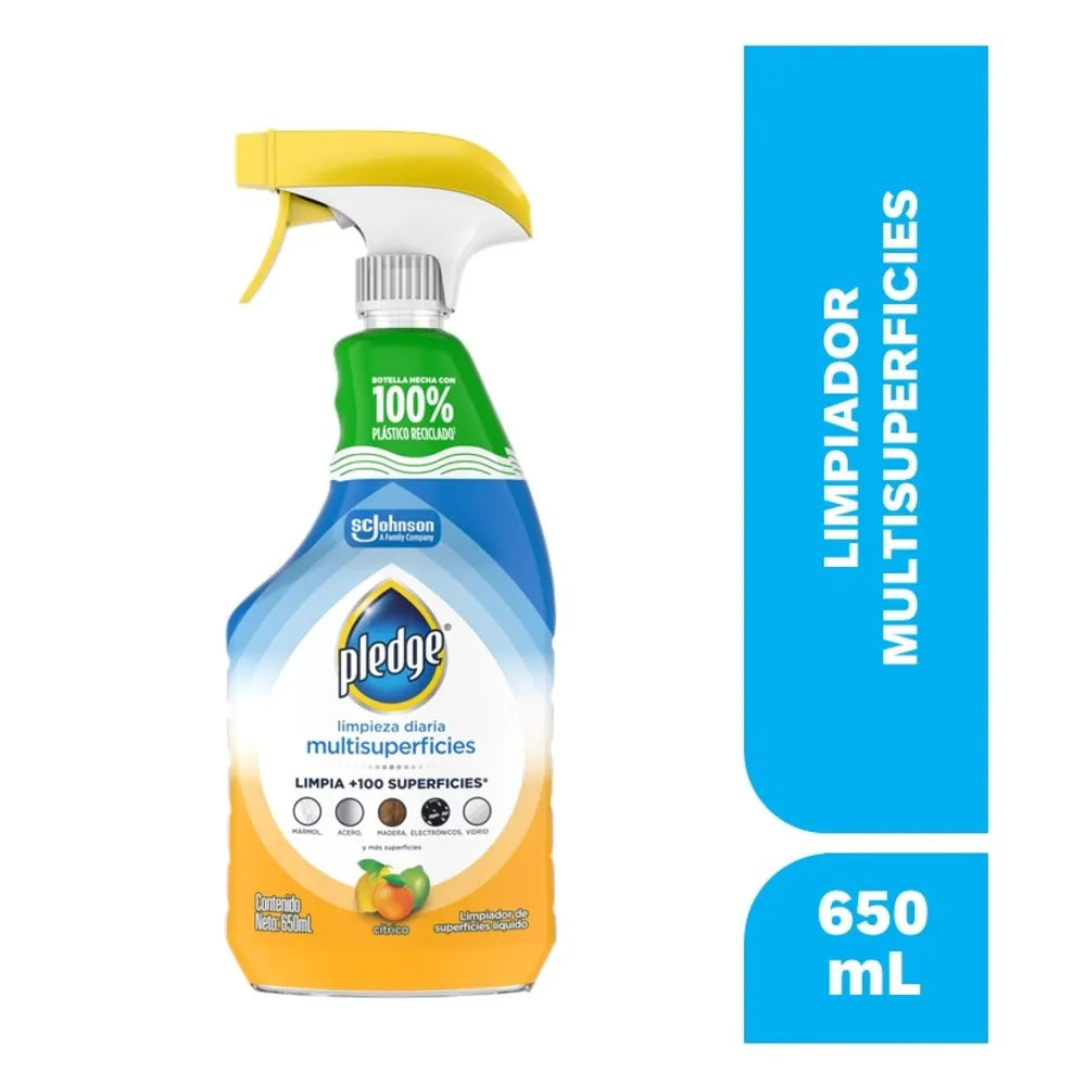 Pledge Limpiador Multisuperficies, Cítrico - Electrónicos, Acero Inoxidable, Maderas Y Más, 650 Ml