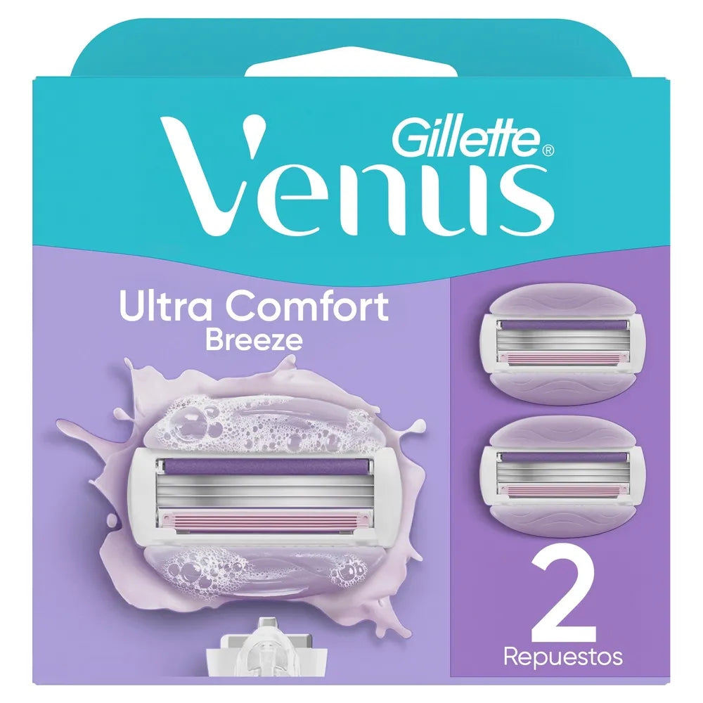 Repuesto Máquina Afeitar Mujer Gillette Venus Ultra Comfort Breeze 3 Hojas - 2 Uds