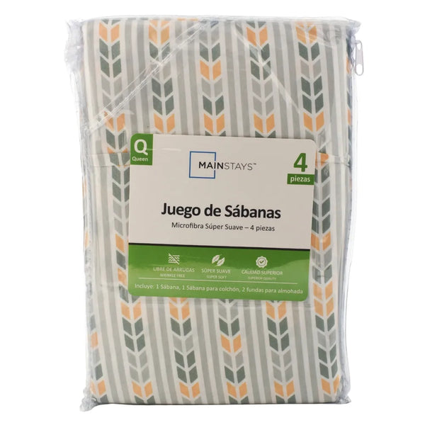 Set De Sábanas Mainstays Estampado Queen Colores Surtidos - 4 Pzas