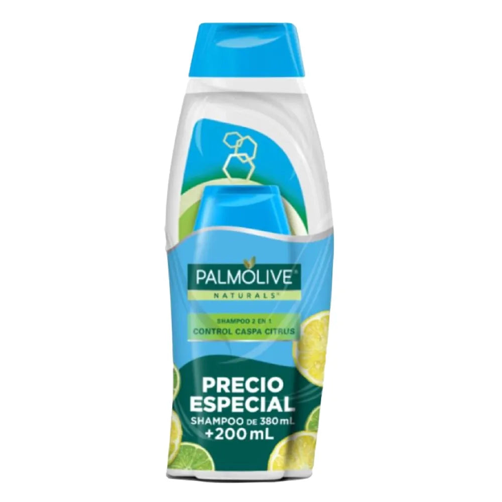 Shampoo Control Caspa Palmolive Naturals 2 En 1 Con Extractos Cítricos - 380ml + 200ml