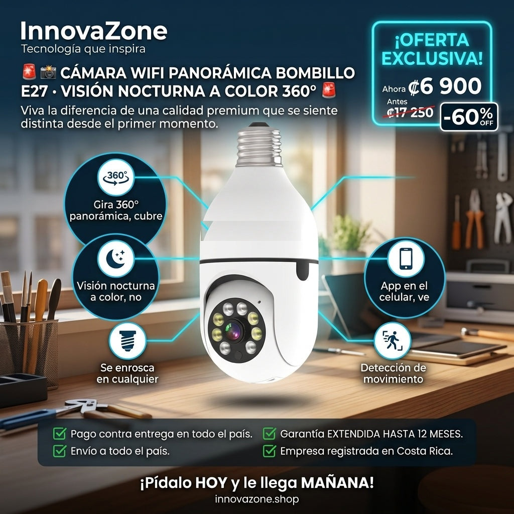 Cámara WiFi bombillo E27 360° oferta ₡6.900 -60%