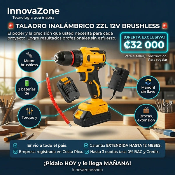Taladro ZZL 12V Brushless — oferta ₡32.000, envío gratis, garantía de 1 mes incluida, ampliable