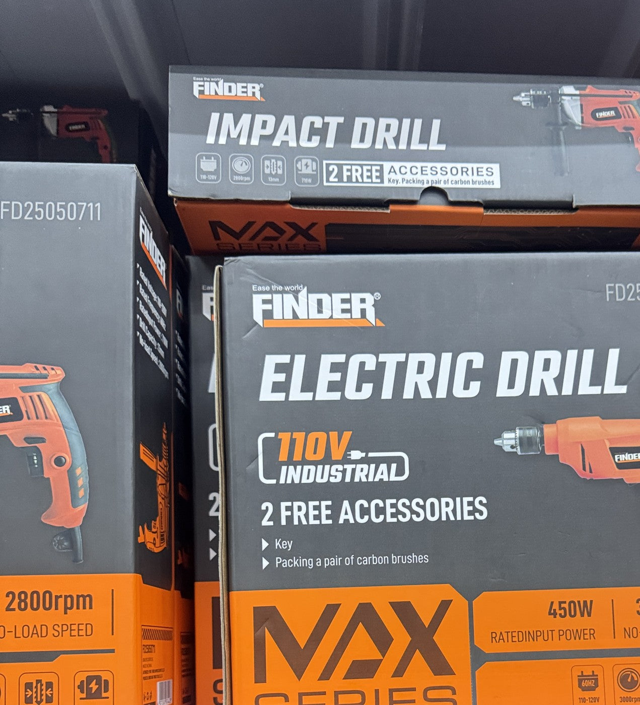 🔩 Taladro Eléctrico FINDER MAX 450W · 3000 rpm · Mandril 10mm + 2 Accesorios