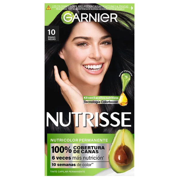 Tinte Para Cabello Garnier Nutrisse Tono 10 Ébano Negro - 157 Ml