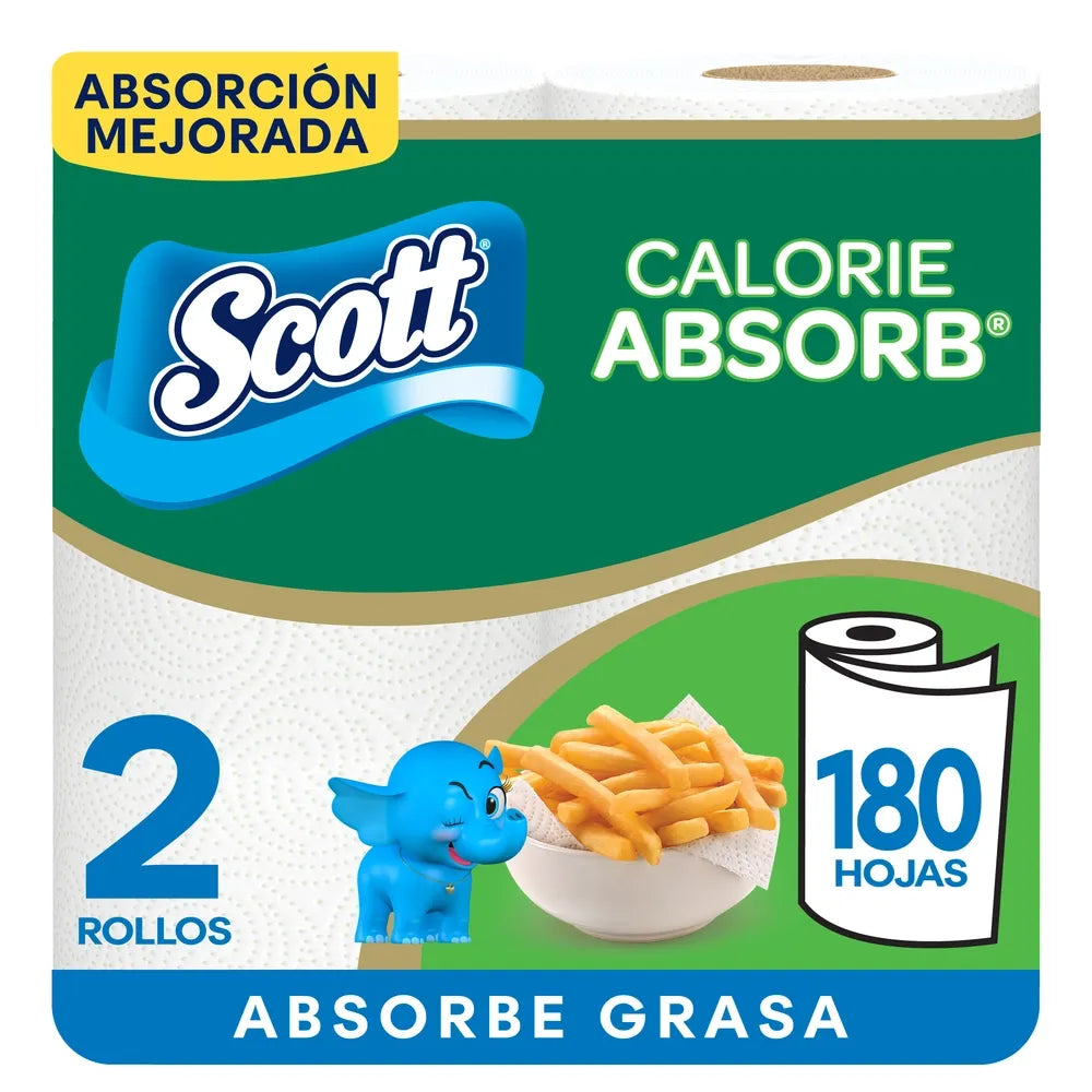 Toalla De Papel Desechable Scott Calorie Absorb 90 Hojas - 2 Rollos
