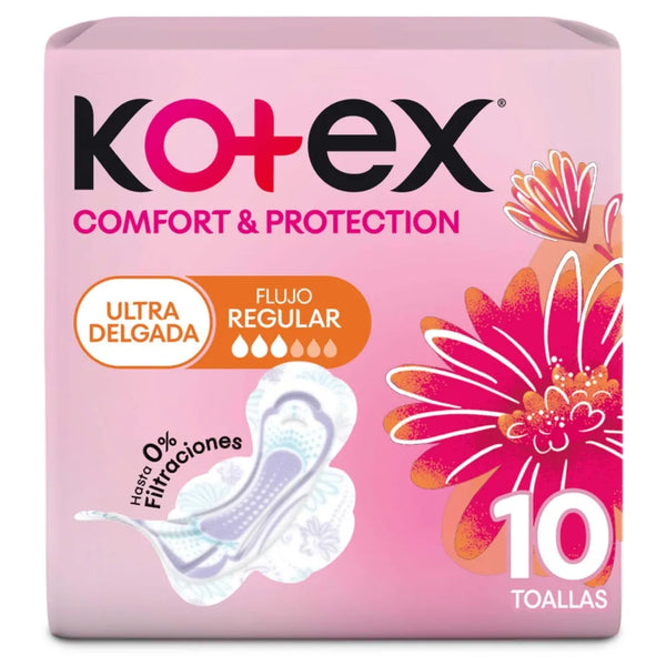 Toallas Femeninas Kotex Comfort Y Protección Ultradelgadas-10 Unidades