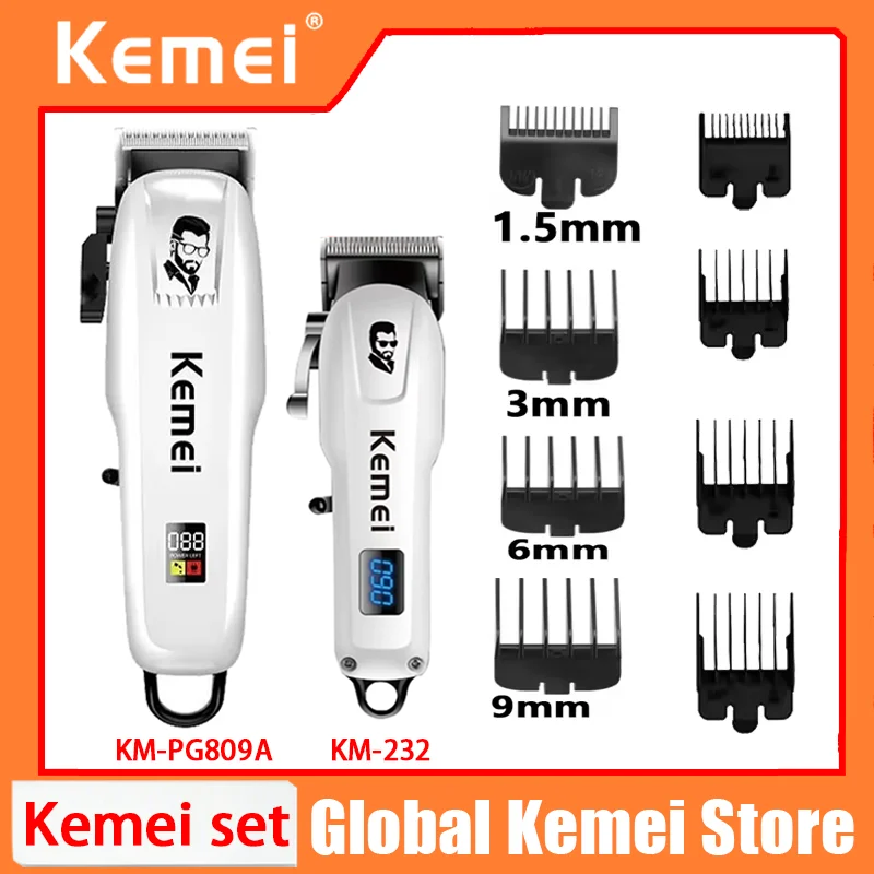 Set Profesional de Barbería Kemei 3 Piezas Clipper, Trimmer y Shaver