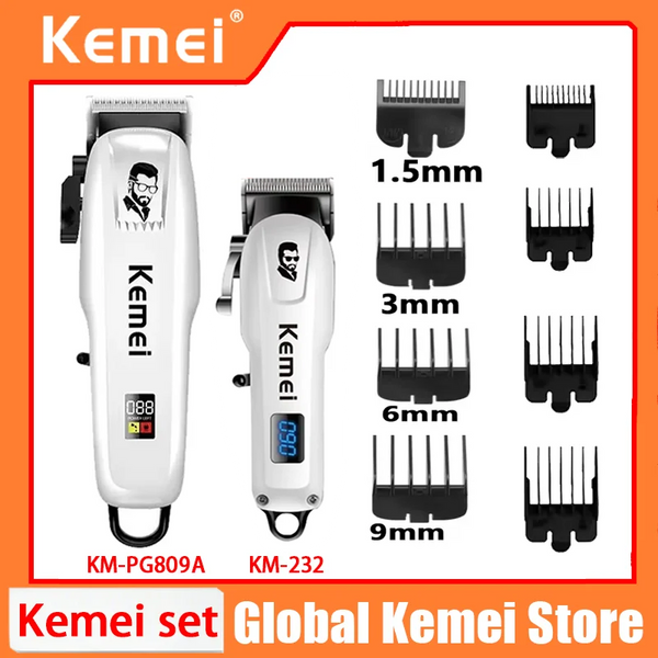 Set Profesional de Barbería Kemei 3 Piezas Clipper, Trimmer y Shaver