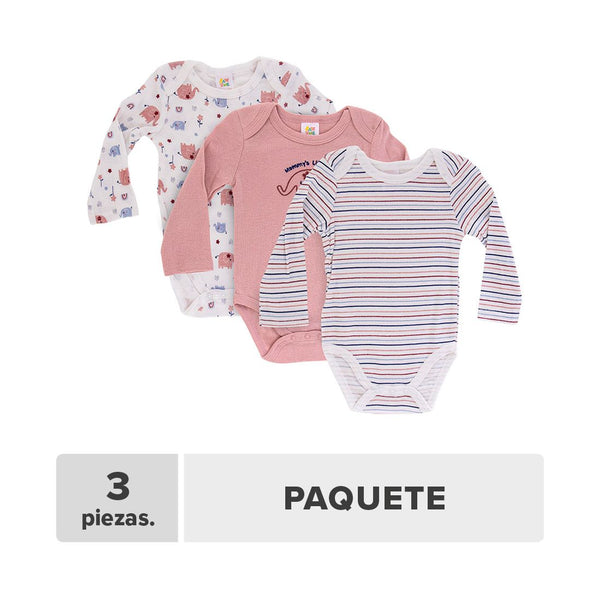 Mameluco Manga Larga Bebé Niña 3pcs