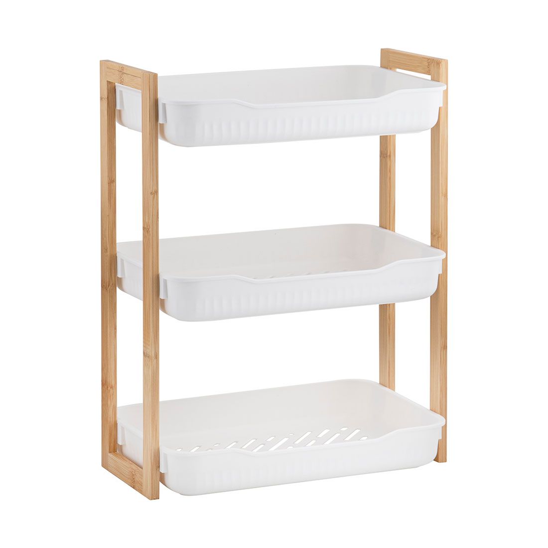 Organizador Rectangular Plástico Y Bambú 34x20x45cm