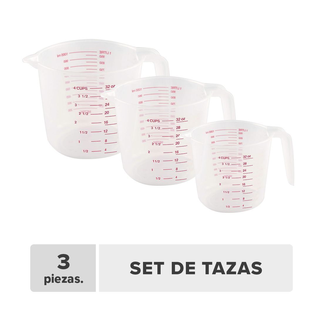 Taza Medida Plástico 250-500-1000ml 3pcs