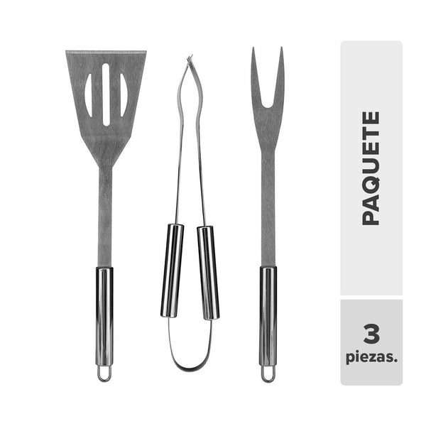 Utensilios Para BBQ Acero Inoxidable 35cm 3pcs