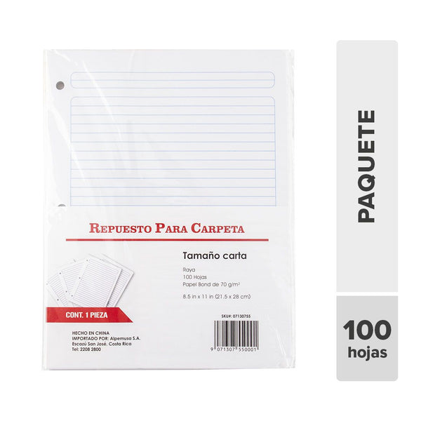 Papel Rayado Tamaño Carta 21x28cm 100unds