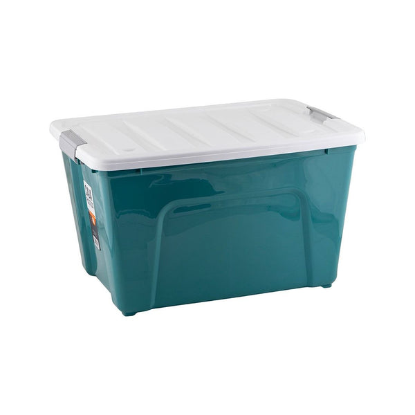 Caja Con Tapa Y Clips Verde Plástica 65lt