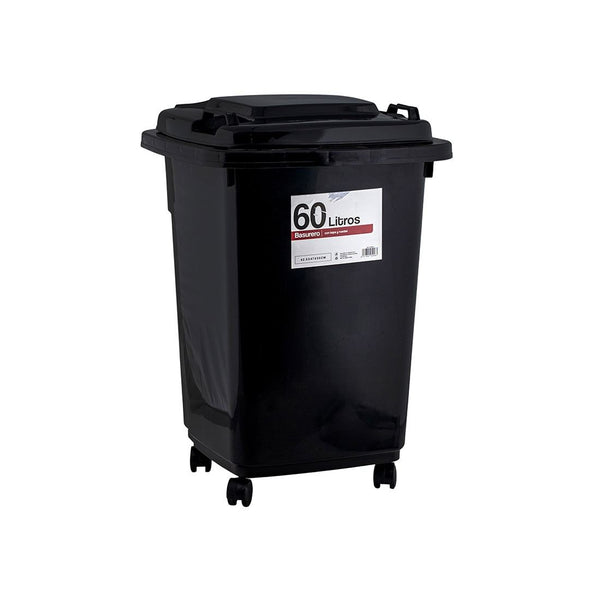 Basurero Con Tapa Y Ruedas Plástico 60lt