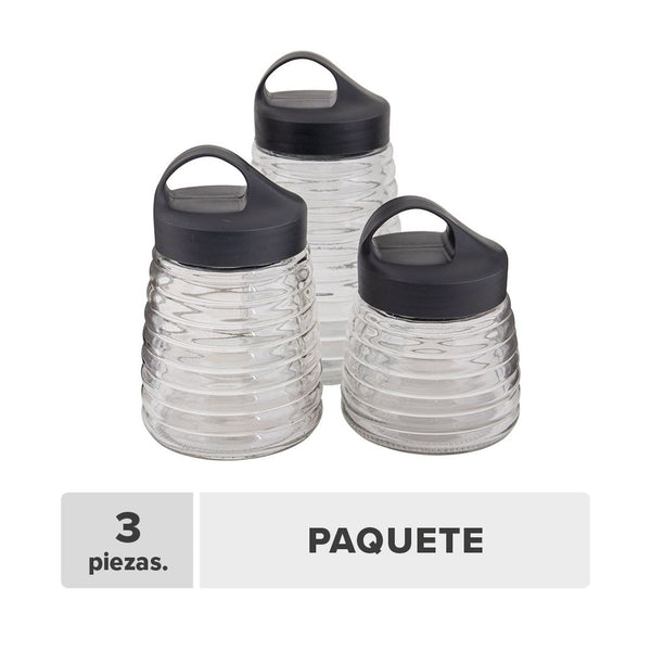 Frasco Con Tapa Labrado Plástico Y Vidrio 3pcs