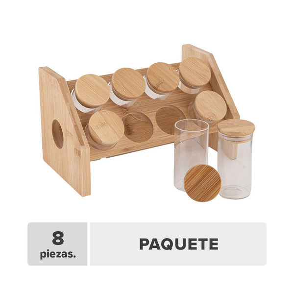 Frasco Con Tapa Vidrio Y Bambú 120ml 8pcs