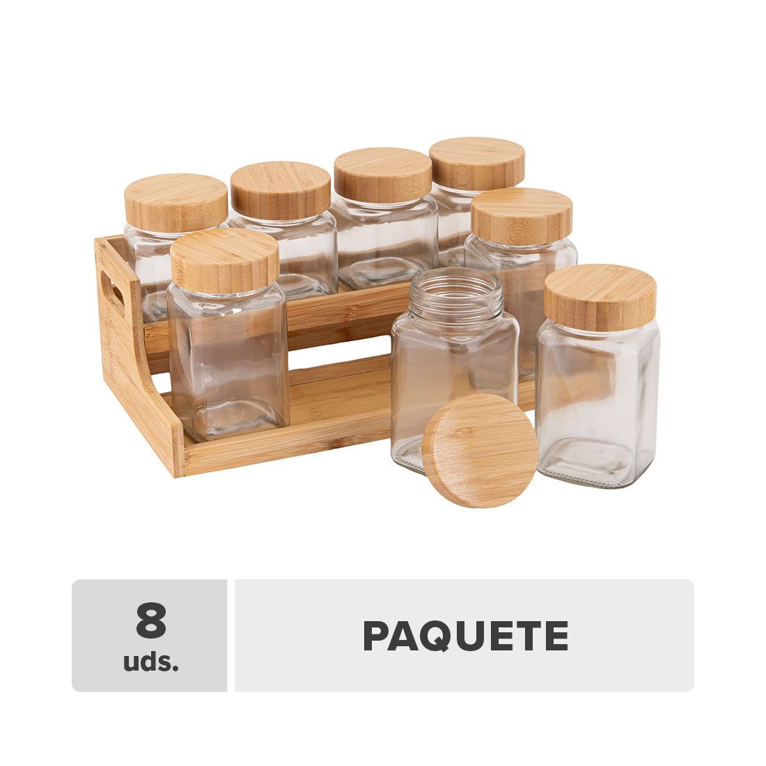 Frasco Con Tapa Vidrio Y Bambú 8pcs
