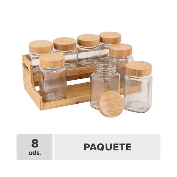 Frasco Con Tapa Vidrio Y Bambú 8pcs