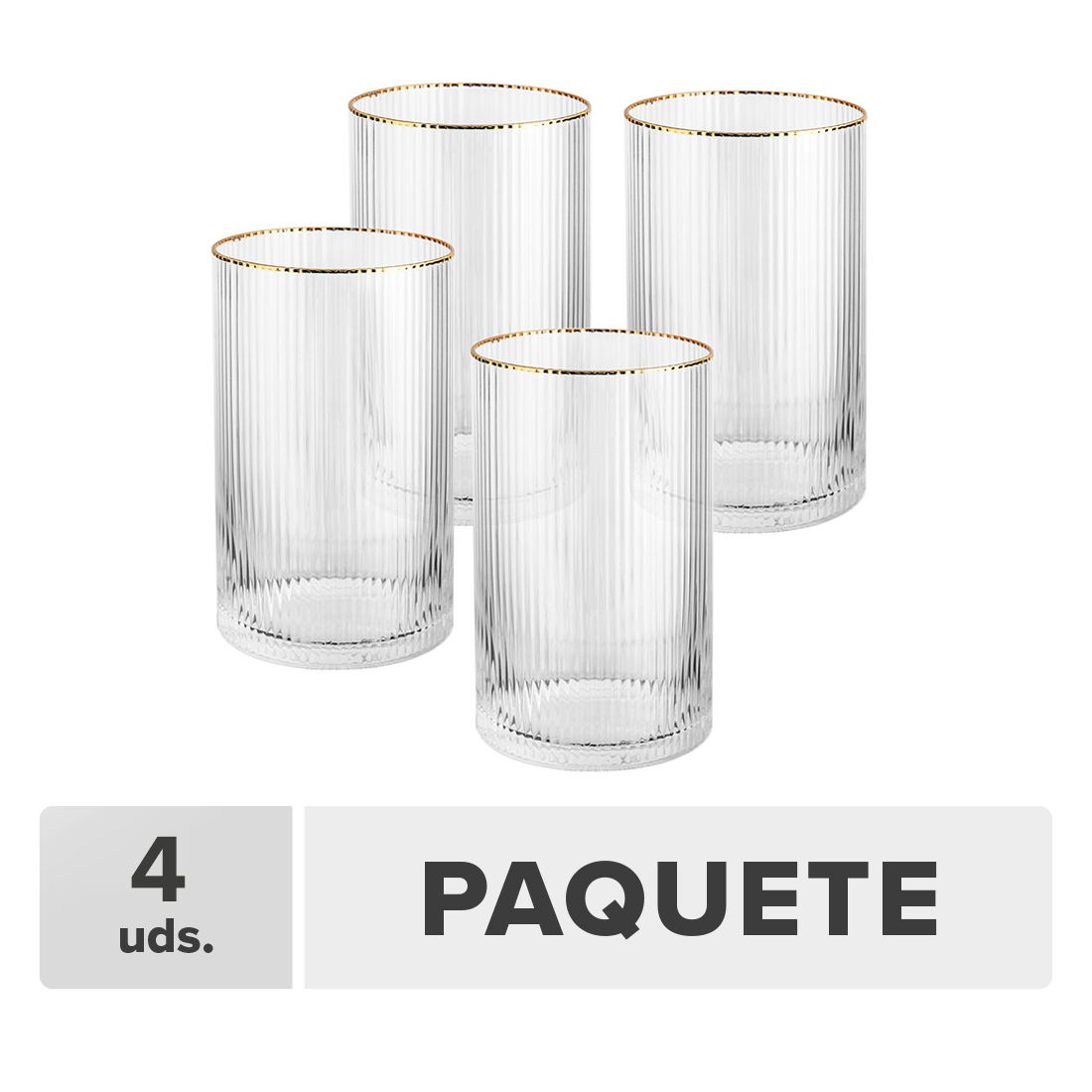 Vaso Borde Dorado Vidrio 18.03oz 4unds
