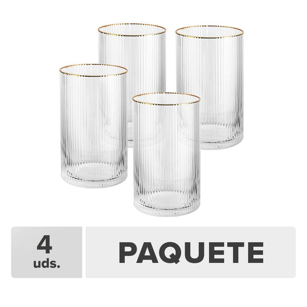 Vaso Borde Dorado Vidrio 18.03oz 4unds